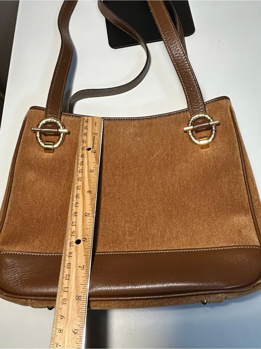 Nina Ricci Velvet Brown Tote Shoulder Bag Gold Hardware